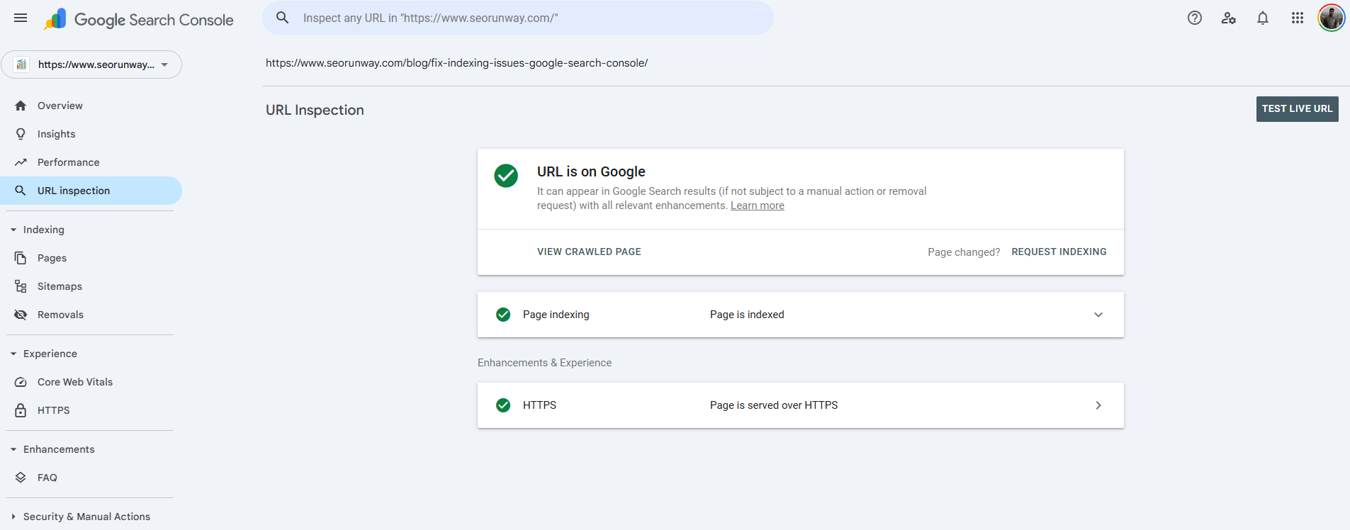 gsc url inspection tool